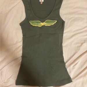 long y2k racerback olive tank with wings